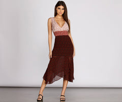 Pop Of Color Block Ditsy Floral Midi Dress