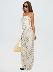 Powdered Sugar Strapless Set Cream Polka